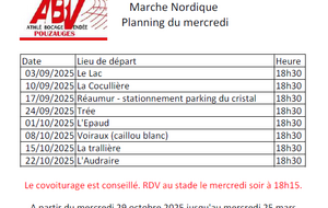 Planning de Marche Nordique du mercredi à compter de la rentrée