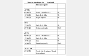 Marche Nordique - Planning du vendredi