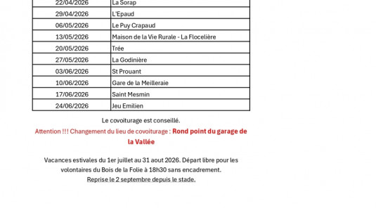Planning de Marche Nordique du mercredi à compter d'avril